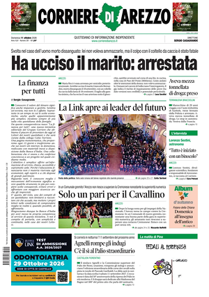 Prima pagina Corriere di Arezzo di oggi - Quotidiano regionale