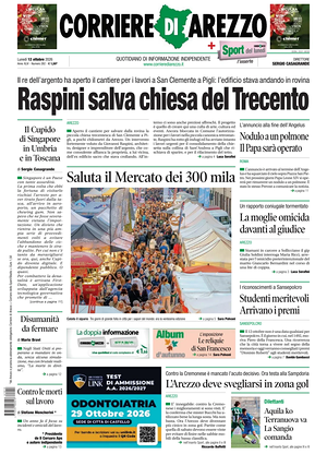 Prima pagina Corriere di Arezzo di oggi - Quotidiano regionale