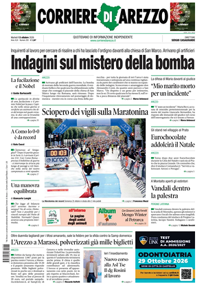 Prima pagina Corriere di Arezzo di oggi - Quotidiano regionale