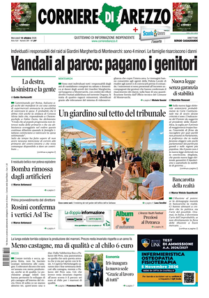 Prima pagina Corriere di Arezzo di oggi - Quotidiano regionale
