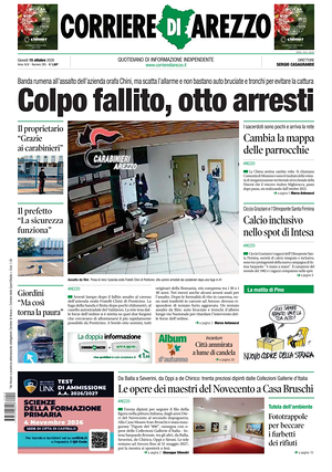 Prima pagina Corriere di Arezzo di oggi - Quotidiano regionale