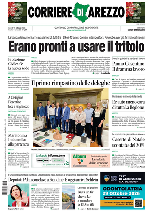Prima pagina Corriere di Arezzo di oggi - Quotidiano regionale