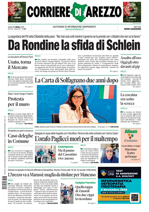 Prima pagina Corriere di Arezzo di oggi - Quotidiano regionale