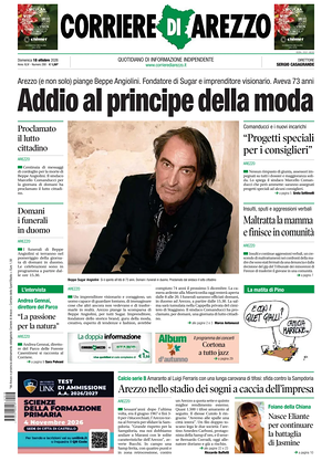 Prima pagina Corriere di Arezzo di oggi - Quotidiano regionale