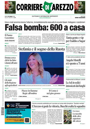 Prima pagina Corriere di Arezzo di oggi - Quotidiano regionale