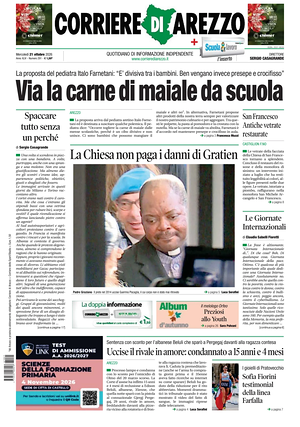 Prima pagina Corriere di Arezzo di oggi - Quotidiano regionale