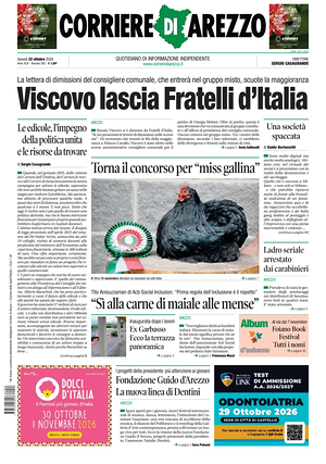 Prima pagina Corriere di Arezzo di oggi - Quotidiano regionale