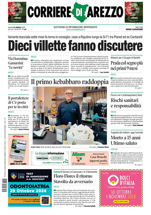Prima pagina Corriere di Arezzo di oggi - Quotidiano regionale