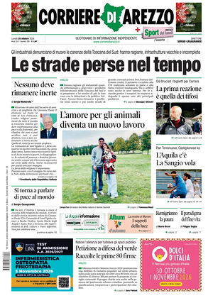 Prima pagina Corriere di Arezzo di oggi - Quotidiano regionale