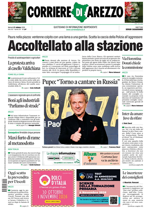 Prima pagina Corriere di Arezzo di oggi - Quotidiano regionale
