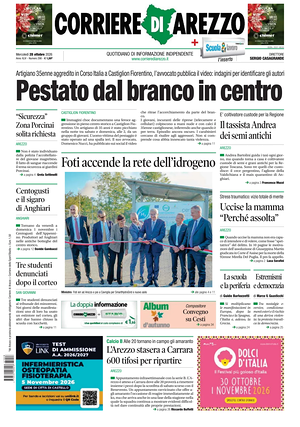 Prima pagina Corriere di Arezzo di oggi - Quotidiano regionale