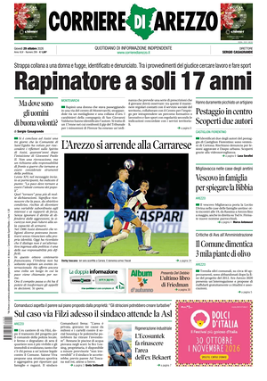 Prima pagina Corriere di Arezzo di oggi - Quotidiano regionale