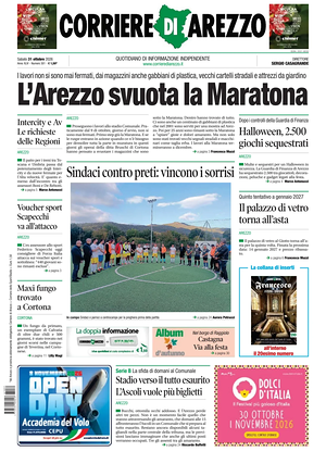 Prima pagina Corriere di Arezzo di oggi - Quotidiano regionale