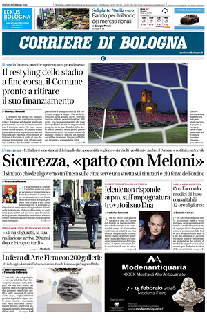 Prima pagina Corriere di Bologna di oggi - Quotidiano regionale