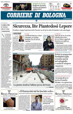 Prima pagina Corriere di Bologna di oggi - Quotidiano regionale