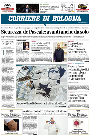 Prima pagina Corriere di Bologna di oggi - Quotidiano regionale