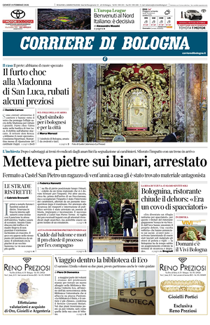 Prima pagina Corriere di Bologna di oggi - Quotidiano regionale