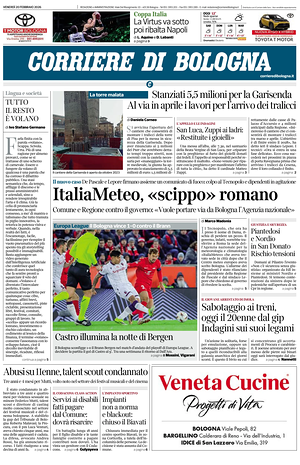 Prima pagina Corriere di Bologna di oggi - Quotidiano regionale