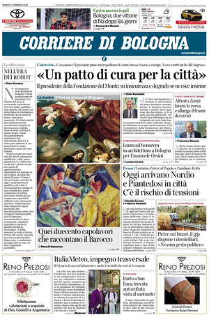 Prima pagina Corriere di Bologna di oggi - Quotidiano regionale