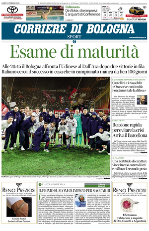 Prima pagina Corriere di Bologna di oggi - Quotidiano regionale