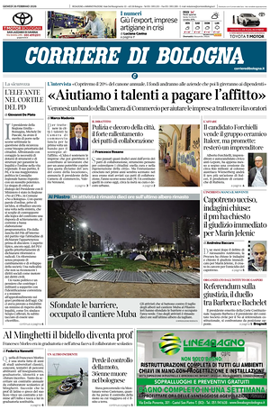 Prima pagina Corriere di Bologna di oggi - Quotidiano regionale