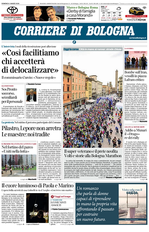 Prima pagina Corriere di Bologna di oggi - Quotidiano regionale