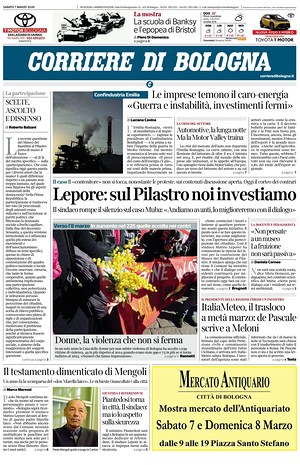 Prima pagina Corriere di Bologna di oggi - Quotidiano regionale