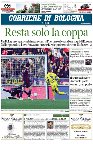 Prima pagina Corriere di Bologna di oggi - Quotidiano regionale