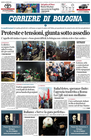 Prima pagina Corriere di Bologna di oggi - Quotidiano regionale