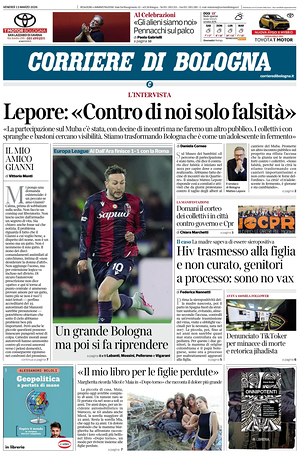 Prima pagina Corriere di Bologna di oggi - Quotidiano regionale
