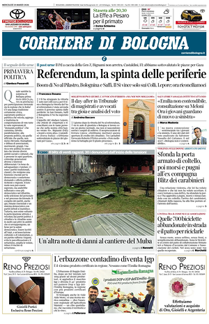 Prima pagina Corriere di Bologna di oggi - Quotidiano regionale
