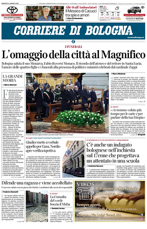 Prima pagina Corriere di Bologna di oggi - Quotidiano regionale