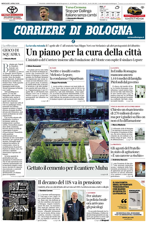 Prima pagina Corriere di Bologna di oggi - Quotidiano regionale