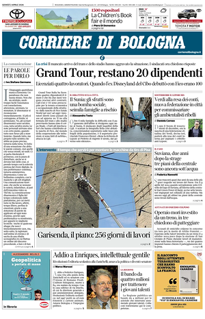 Prima pagina Corriere di Bologna di oggi - Quotidiano regionale
