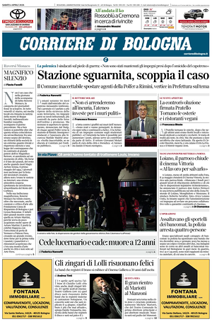 Prima pagina Corriere di Bologna di oggi - Quotidiano regionale