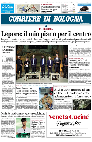 Prima pagina Corriere di Bologna di oggi - Quotidiano regionale