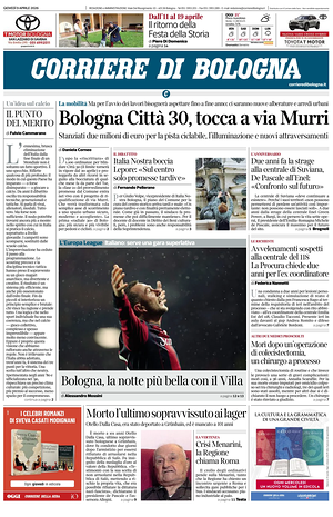 Prima pagina Corriere di Bologna di oggi - Quotidiano regionale