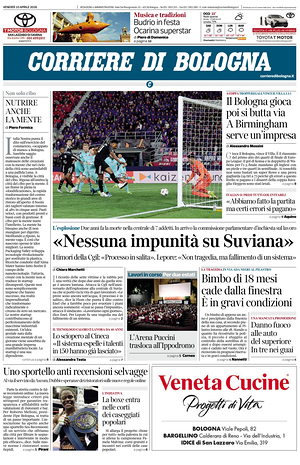 Prima pagina Corriere di Bologna di oggi - Quotidiano regionale