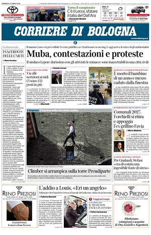 Prima pagina Corriere di Bologna di oggi - Quotidiano regionale
