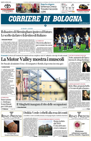 Prima pagina Corriere di Bologna di oggi - Quotidiano regionale