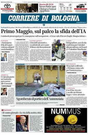 Prima pagina Corriere di Bologna di oggi - Quotidiano regionale
