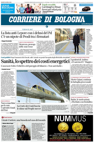 Prima pagina Corriere di Bologna di oggi - Quotidiano regionale