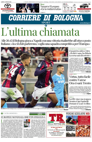 Prima pagina Corriere di Bologna di oggi - Quotidiano regionale