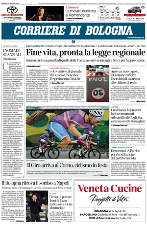 Prima pagina Corriere di Bologna di oggi - Quotidiano regionale
