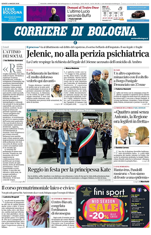 Prima pagina Corriere di Bologna di oggi - Quotidiano regionale