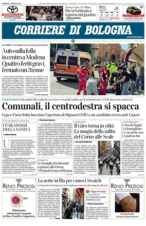 Prima pagina Corriere di Bologna di oggi - Quotidiano regionale