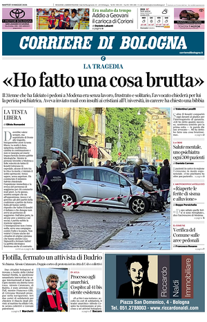 Prima pagina Corriere di Bologna di oggi - Quotidiano regionale