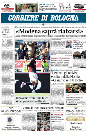 Prima pagina Corriere di Bologna di oggi - Quotidiano regionale