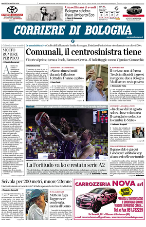 Prima pagina Corriere di Bologna di oggi - Quotidiano regionale