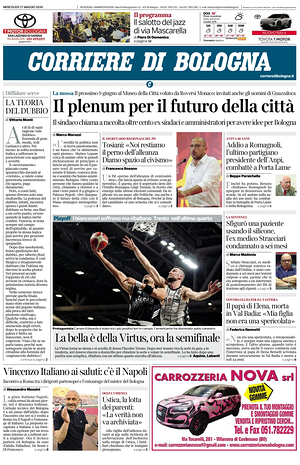 Prima pagina Corriere di Bologna di oggi - Quotidiano regionale